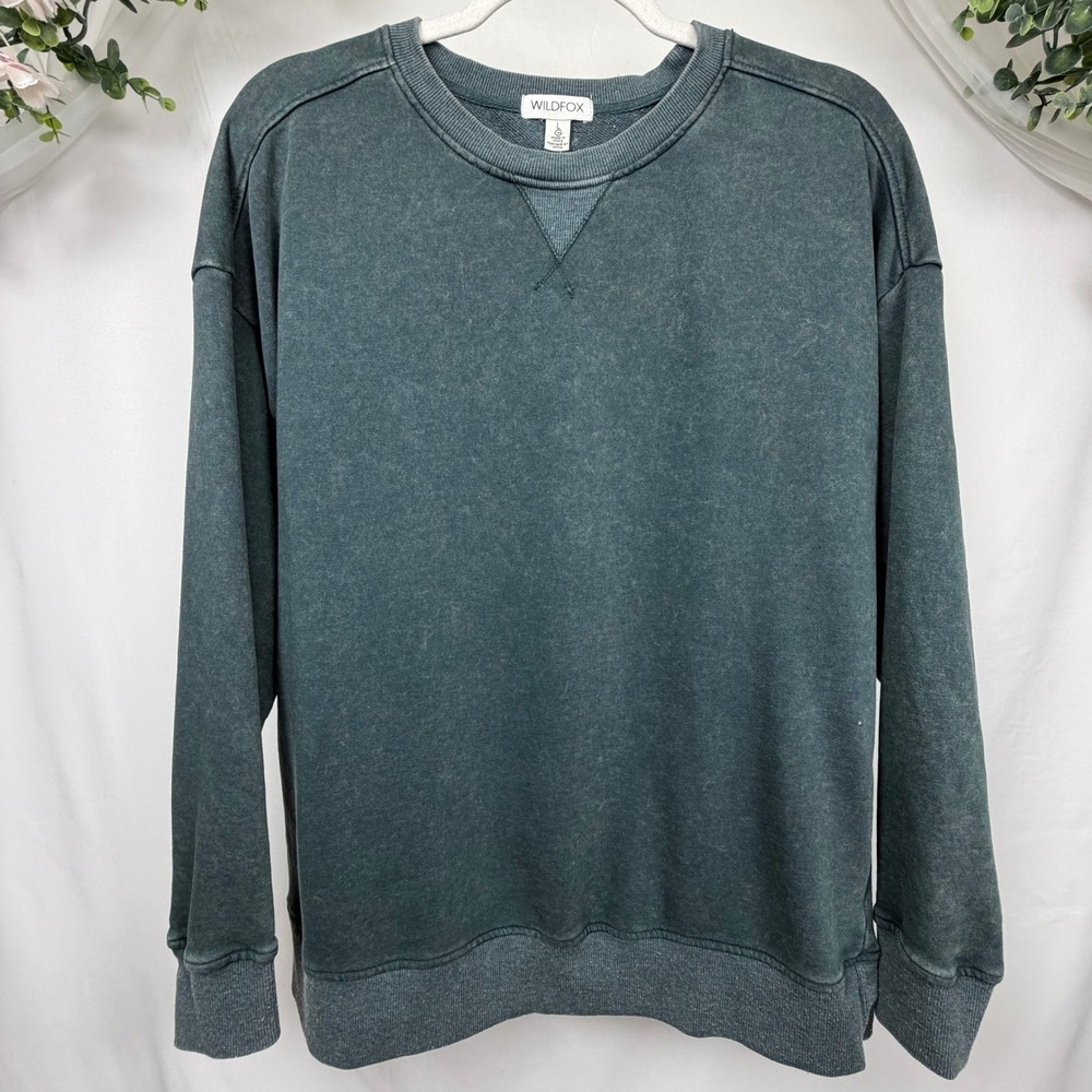 Wildfox Women L Gray Mineral Wash Crewneck Sweatshirt WF014603 Pullover Top